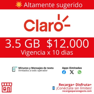 Paquete Claro 3.5 GB WhatsApp y Minutos Ilimitados por 10 días