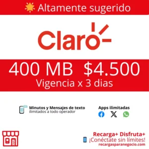 Paquete Claro 400 MB Todo Incluido 3 Días