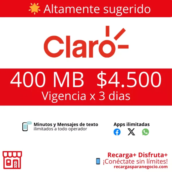 Paquete Claro 400 MB Todo Incluido 3 Días Paquete Claro 400 MB Todo Incluido 3 Días