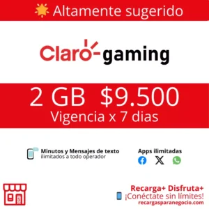 Claro Gaming 2 GB WhatsApp y Minutos Ilimitados por 7 días