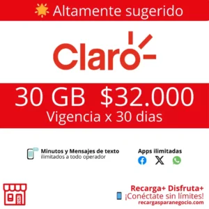 paquete claro todo incluido 30 gigas por 30 dias