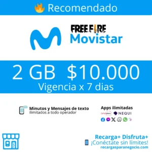 Paquete Movistar 2 GB FreeFire con Apps y Minutos Ilimitados por 7 días