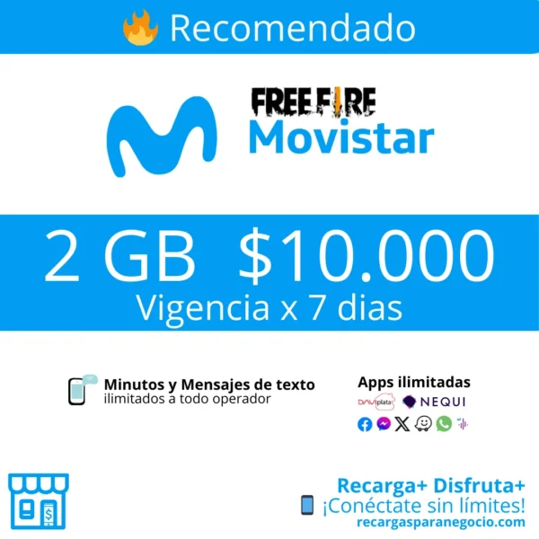 Paquete Movistar 2 GB FreeFire con Apps y Minutos Ilimitados por 7 días Paquete Movistar 2 GB FreeFire con Apps y Minutos Ilimitados por 7 días