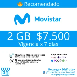 Paquete Movistar 2 GB con Apps y Minutos Ilimitados por 7 días