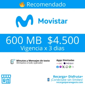 Paquete Movistar 600 MB con Minutos Ilimitados y Apps por 3 días