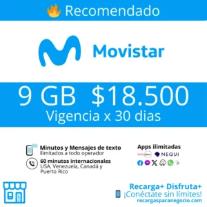 Paquete Movistar 9 GB con Minutos Ilimitados y Apps Gratis por 30 días