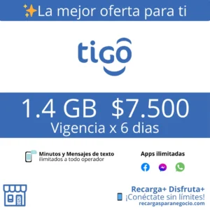 Paquete Tigo 1.4 GB con Minutos y Apps Ilimitadas por 6 días