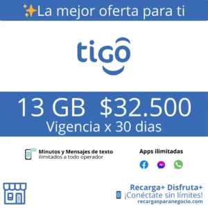 Paquete Tigo 13 GB con Minutos Ilimitados y Apps por 30 días