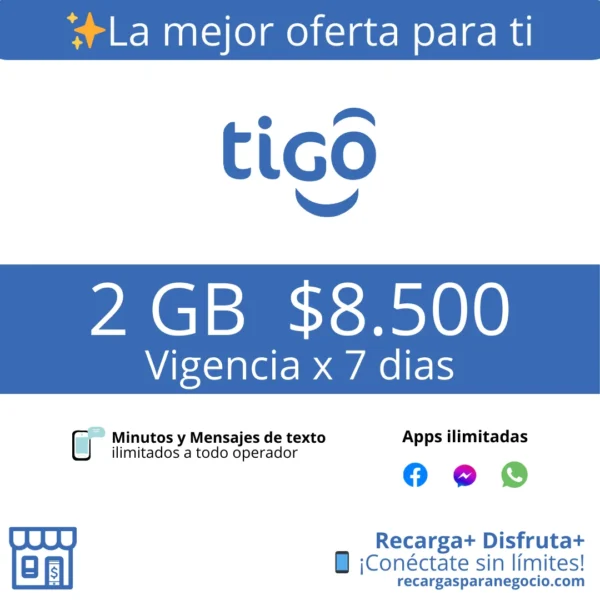 Paquete Tigo 2 GB con Apps y Minutos Ilimitados por 7 días Paquete Tigo 2 GB con Apps y Minutos Ilimitados por 7 días