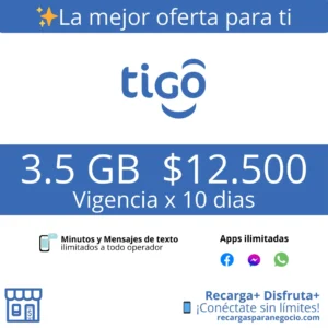 Paquete Tigo 3.5 GB con Apps y Minutos Ilimitados por 10 días