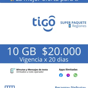 Paquete Tigo Regional 10 gigas x 20 dias