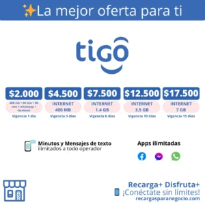 Paquetes Tigo Económicos con Gigas, Minutos Ilimitados y Apps Gratis desde $2.000