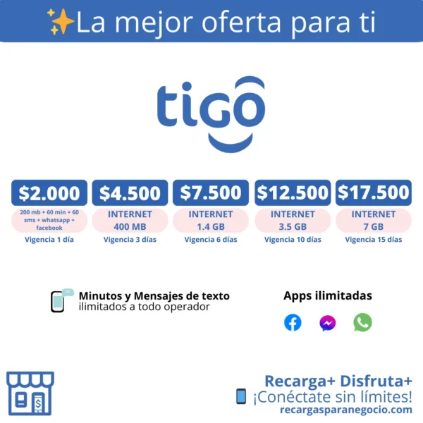Paquetes Tigo Económicos con Gigas, Minutos Ilimitados y Apps Gratis desde .000 Paquetes Tigo Económicos con Gigas, Minutos Ilimitados y Apps Gratis desde $2.000